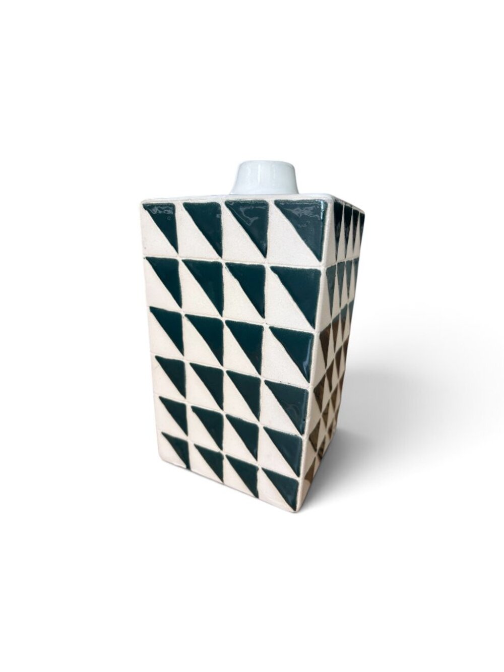Vintage Italian Op Art Ceramic Vase – Geometric Mid-Century Modern Rectangular V